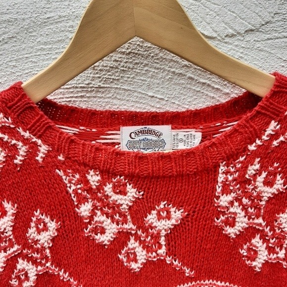 Vintage Ugly Sweater Cambridge Dry Goods Knit Red Cotton Snowflake Holiday Small - Picture 5 of 16